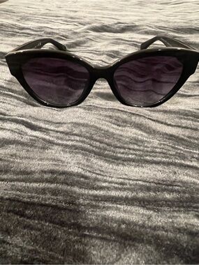 Chanel Cat-Eye Black Sunglasses with Black Lenses with floral design on side